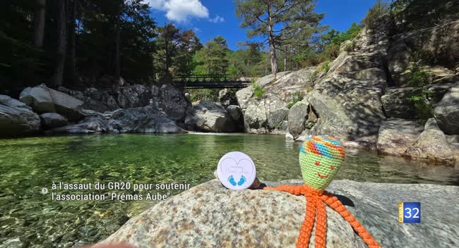 Mascottes de Prémas Aube posées sur un rocher en Corse lors du GR20