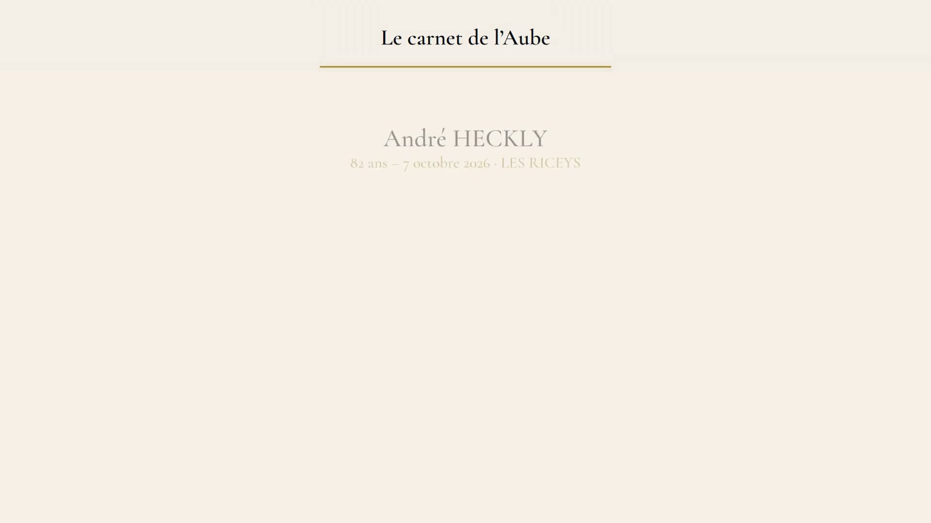 Carnet de l'Aube mentionnant André Heckly, 82 ans, décédé le 7 octobre 2026 aux Riceys