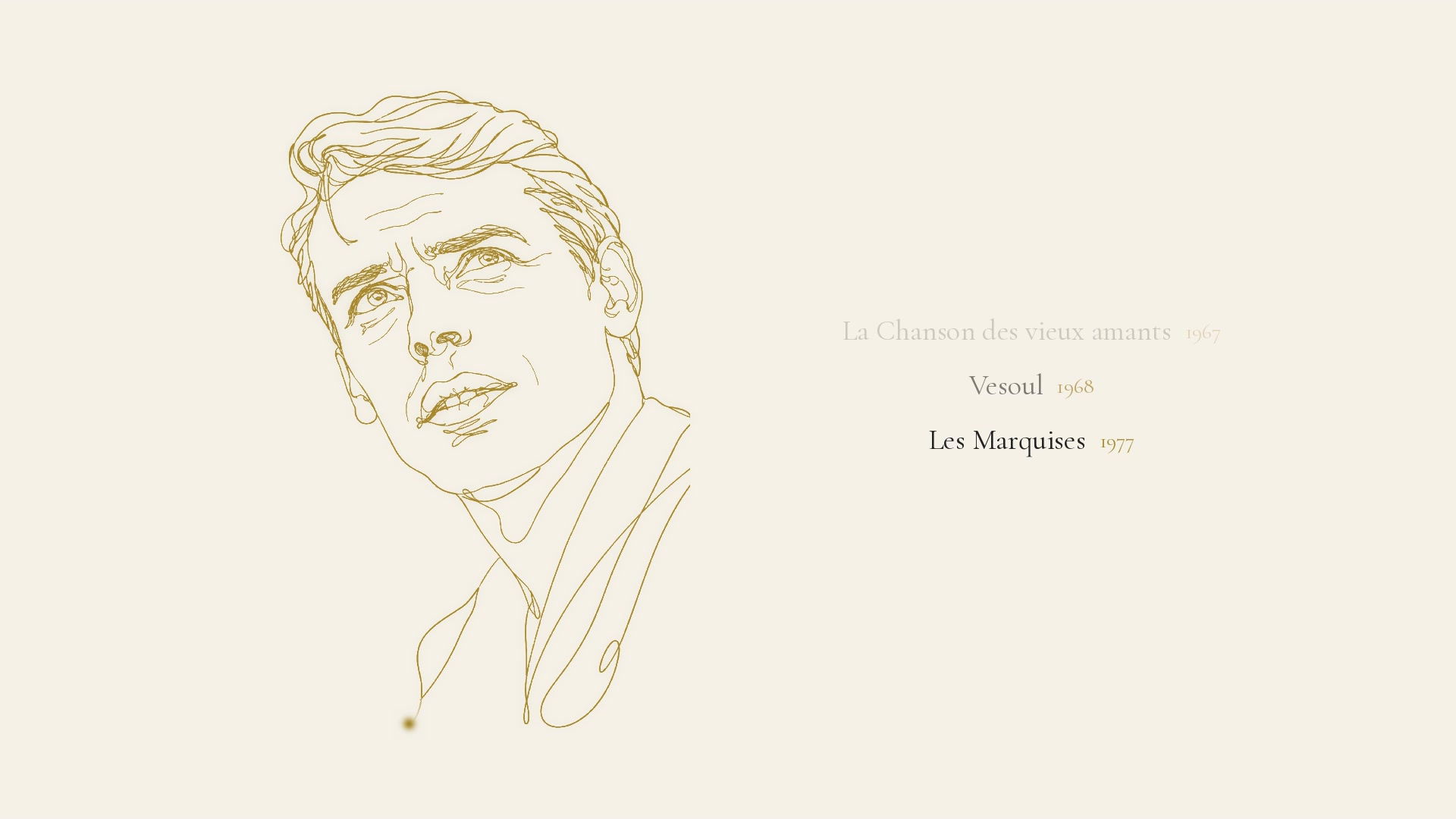 Portrait au trait doré d'un homme avec les titres Vesoul et Les Marquises inscrits